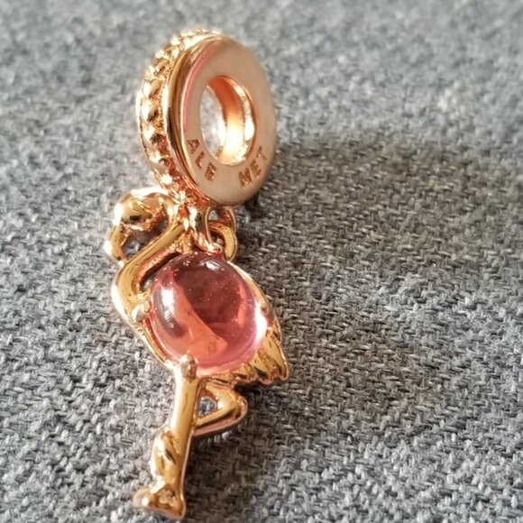 Pink Murano Glass Flamingo Dangle Charm - Picture 3 of 5